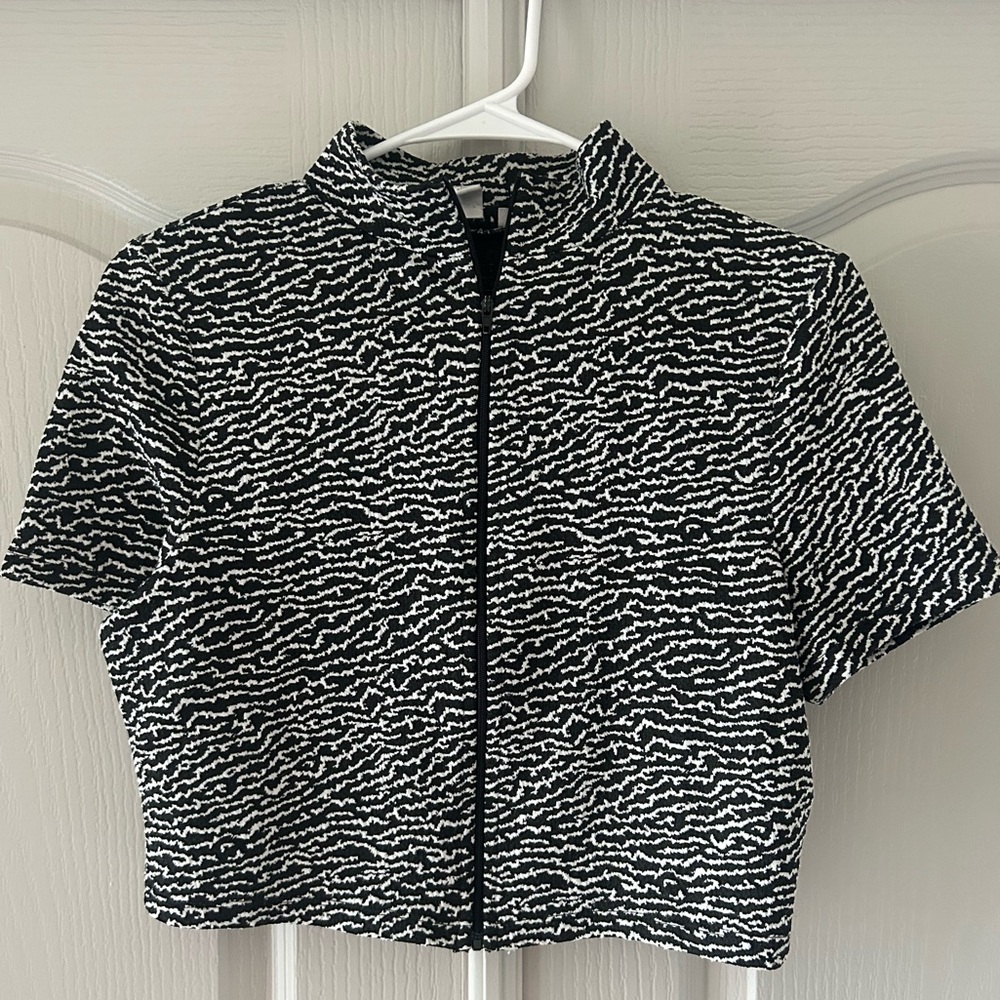 Topshop Monochrome Patterned Zip-Up Top